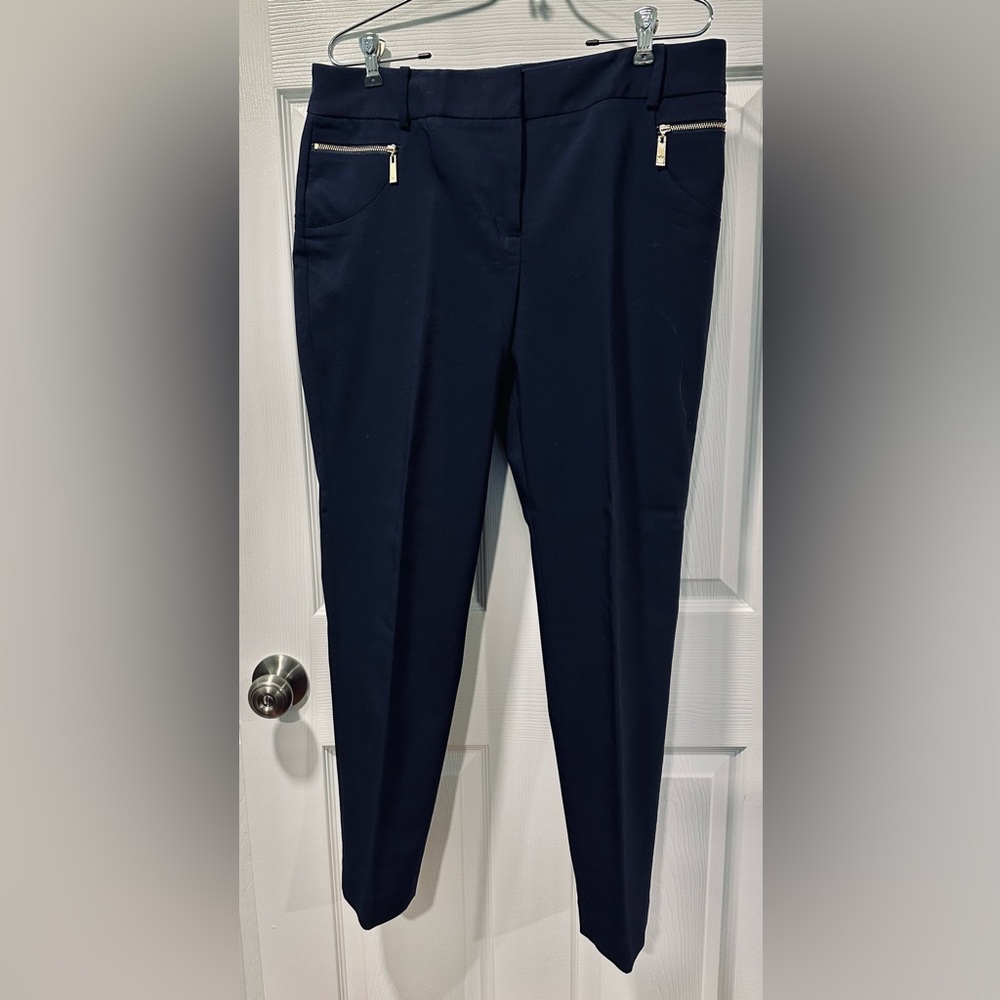 Chaus Navy Blue Pants with Gold Zipper Accents